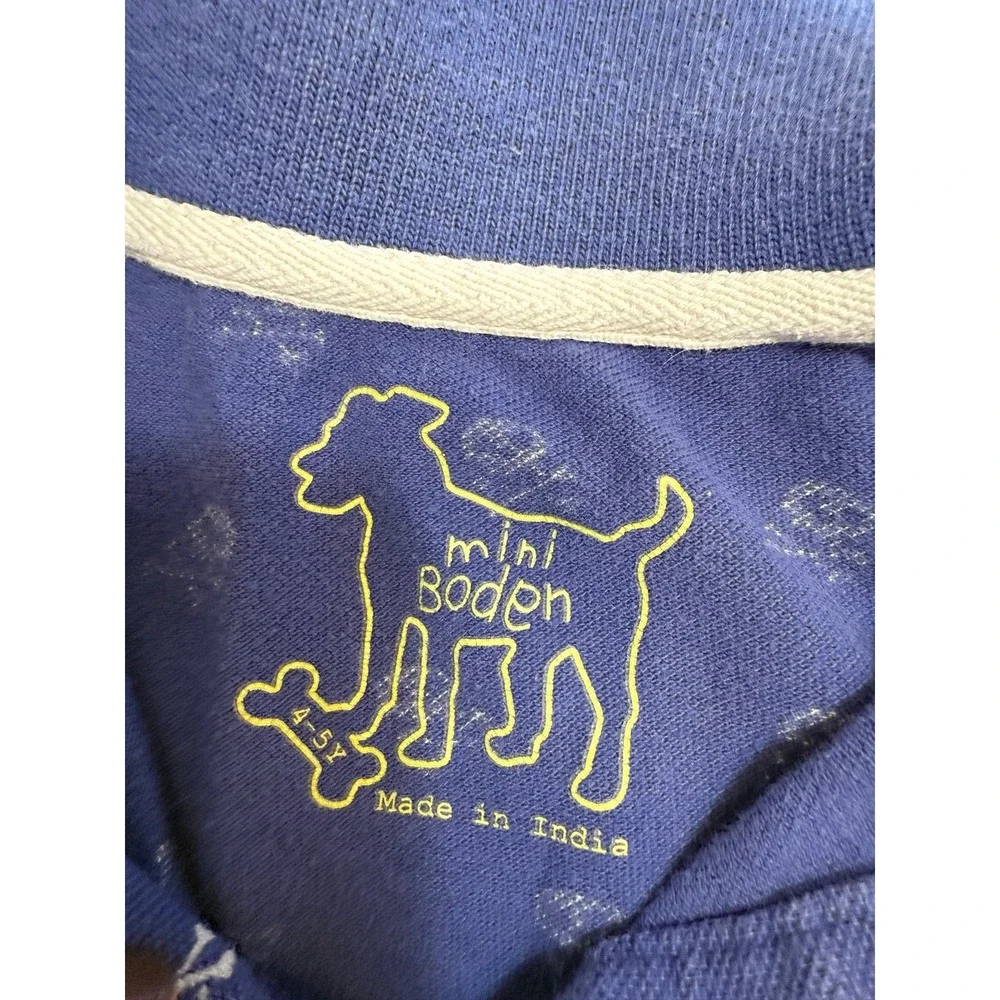 Mini Boden boys blue‎ skull and crossbones polo shirt 4/5